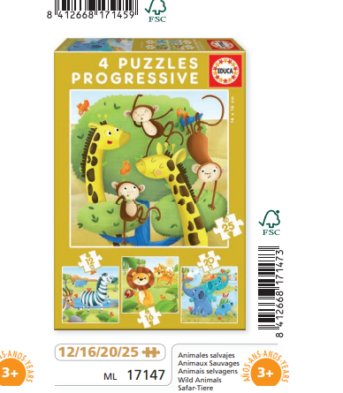 Wild Animals 12-16-20-25 Progressive Puzzle