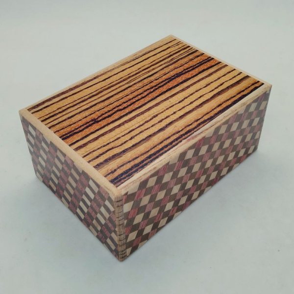 27 Steps Zebra Wood-Ichimatsu Himitsu-bako (Authentic Japanese Puzzle Box)