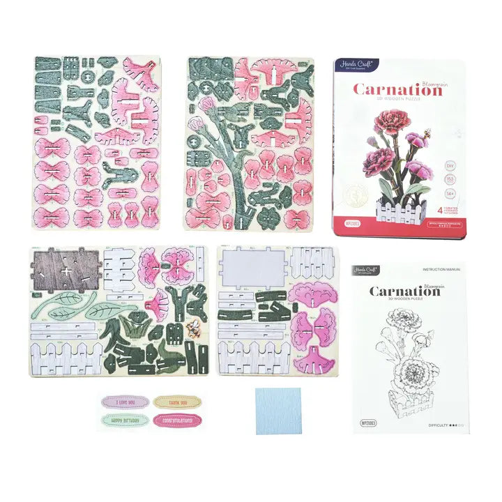 Wooden Flower: Carnation Bloom Set