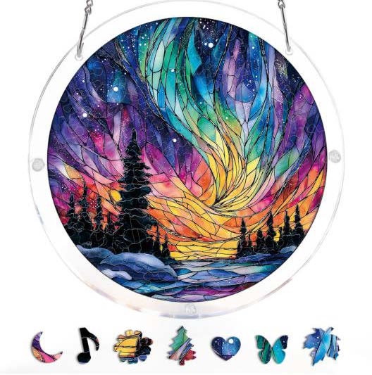 Acrylic Suncatcher Jigsaw Large: Snowy Aurora Night 83pc