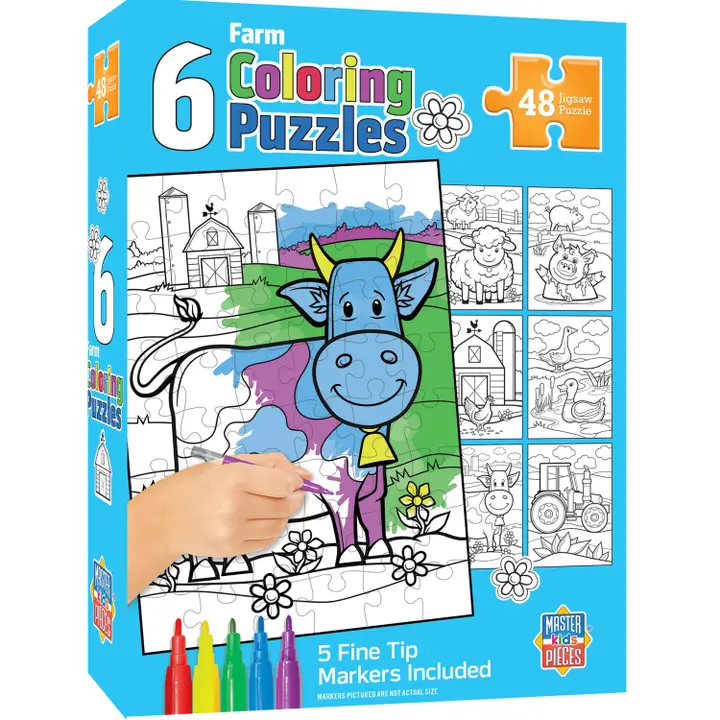 Coloring Puzzles 6-Pack - Farm 48pc