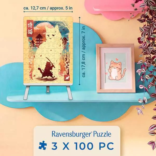 Cat Warrior, Red Panda & Dragon Mini Puzzle Set 3x 100pc