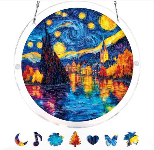 Acrylic Suncatcher Jigsaw Large: Starlit Village 83pc