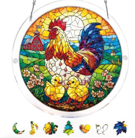 Acrylic Suncatcher Jigsaw Large: Golden Dawn Rooster 83pc