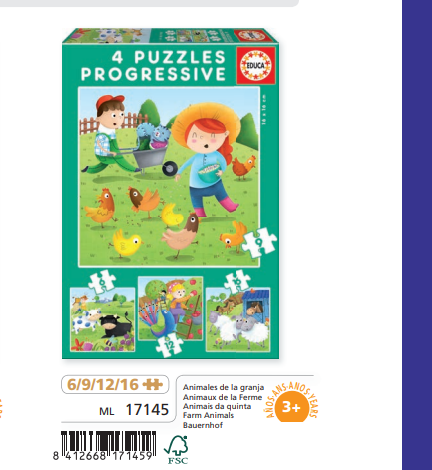 Farm Animals 6-9-12-16 Progressive Puzzle