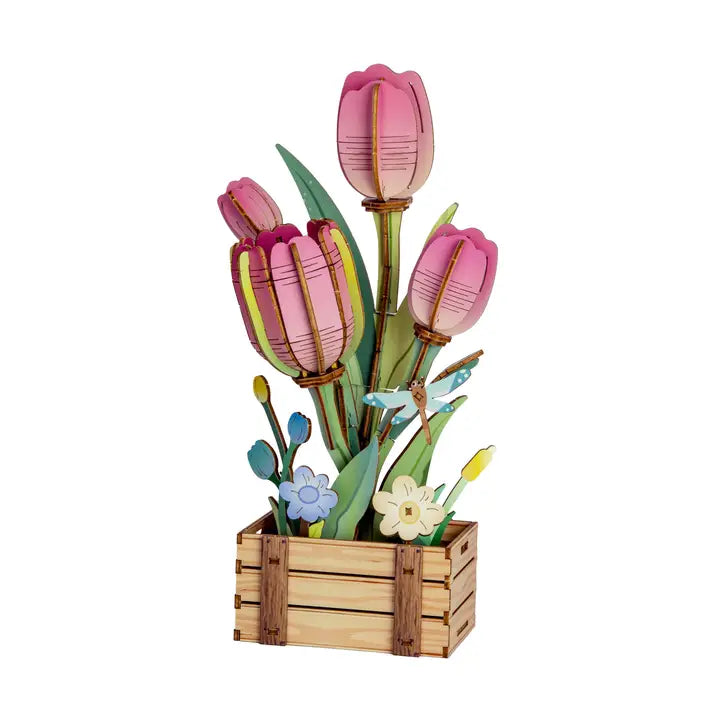 Wooden Flower: Pink Tulip Bloom Set
