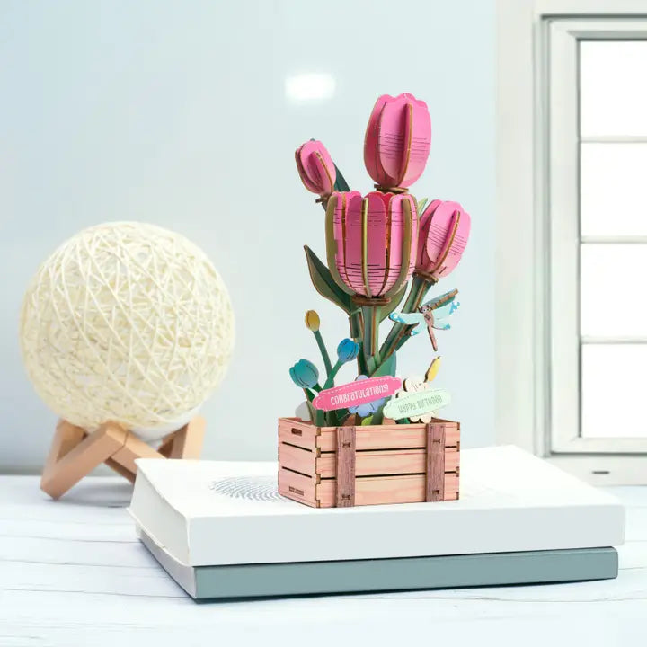 Wooden Flower: Pink Tulip Bloom Set