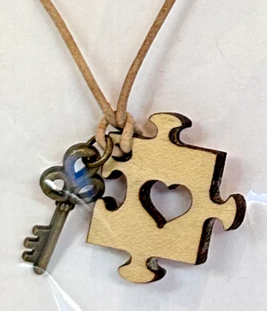 Puzzle Heart Necklace (Thick Wood)