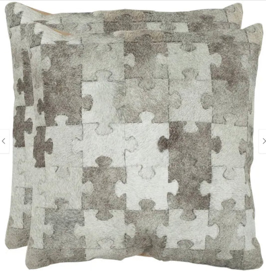 Cowhide Puzzle Grey Decorative Pillow - 1 Pillow