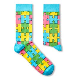 Jigsaw Puzzle Pattern Socks Unisex Light Blue