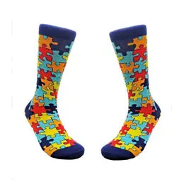 Jigsaw Puzzle Pattern Socks Unisex Dark Blue - Small