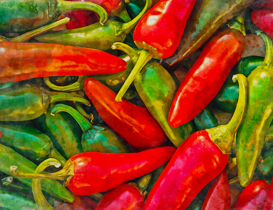 Red & Green Peppers Watercolor 50pc