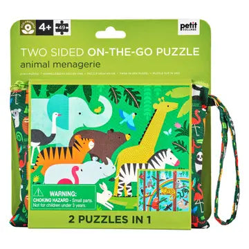 Two Sided On-The-Go Puzzle Animal Menagerie 49pc