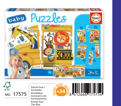 Animals School Bus Baby Puzzle 5x1pc