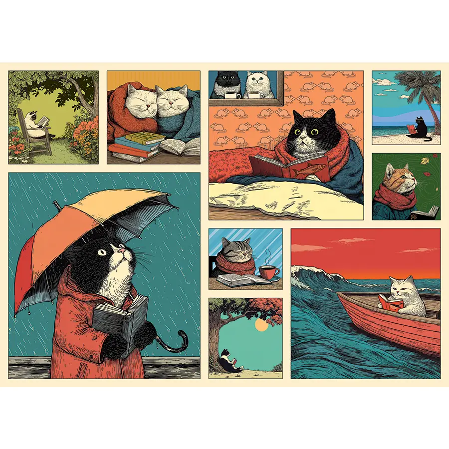 Cats Chillin with Books by Edward Gorey 500pc
