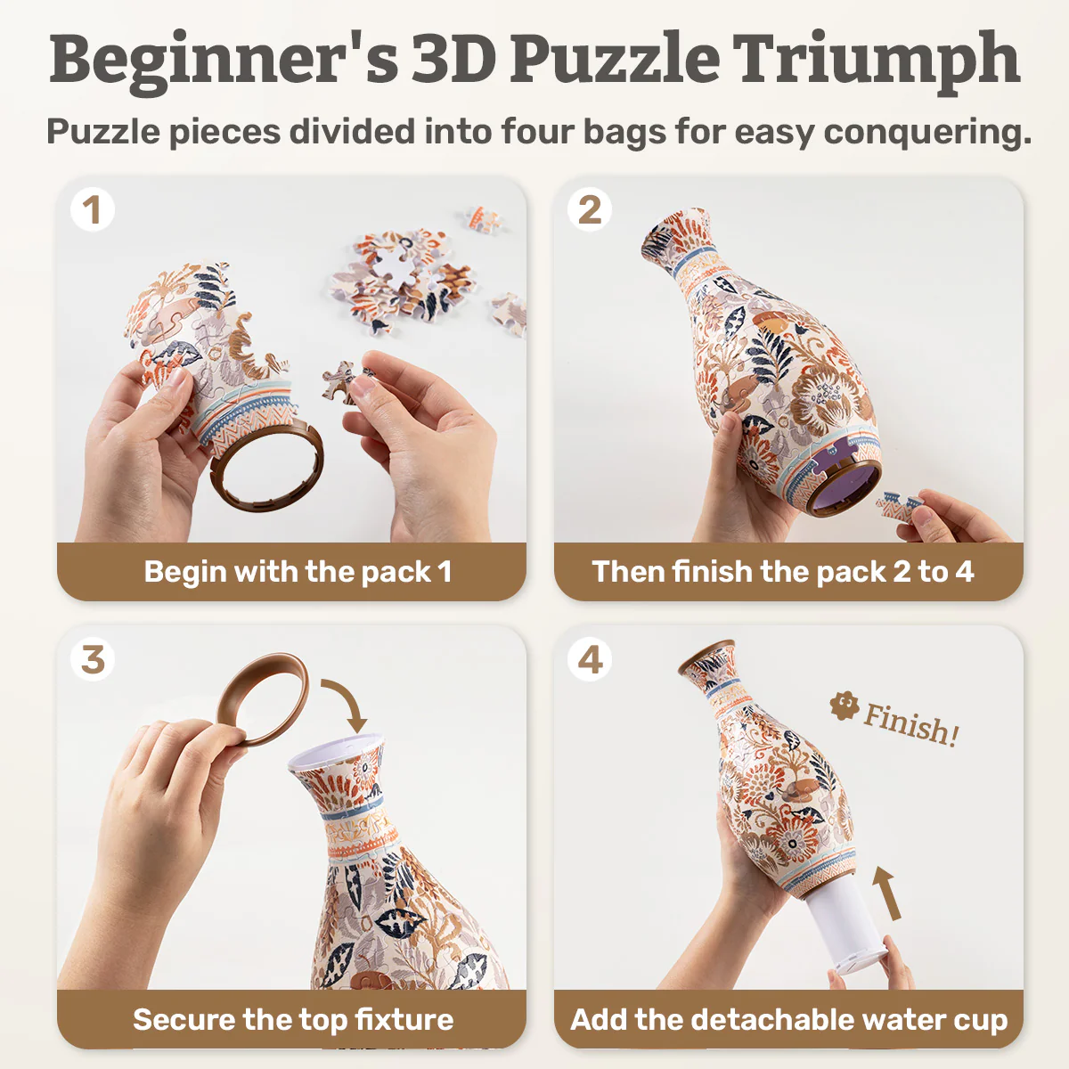 3D Puzzle Vase: Carp with Lotus 160pc