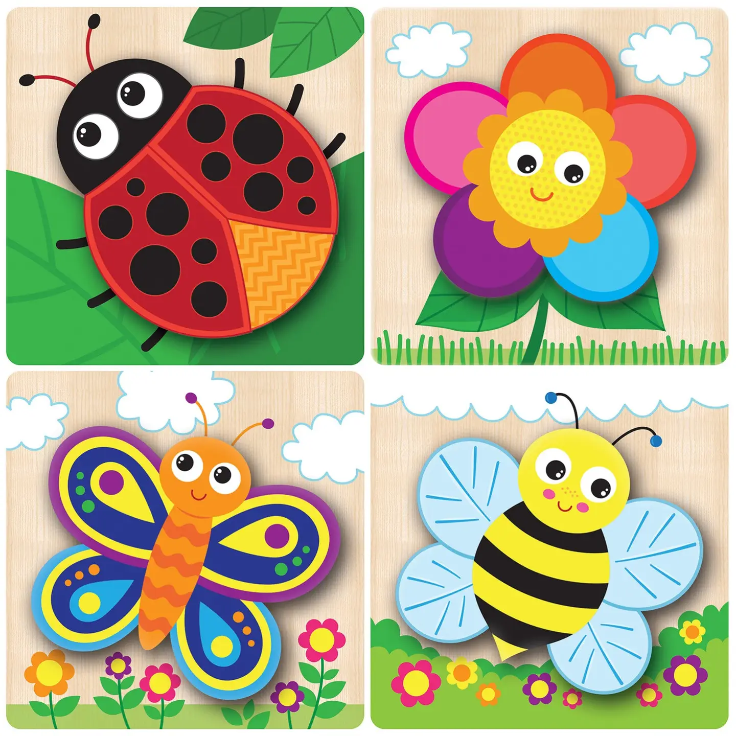 Garden Chunky Wood Puzzles 4-pack